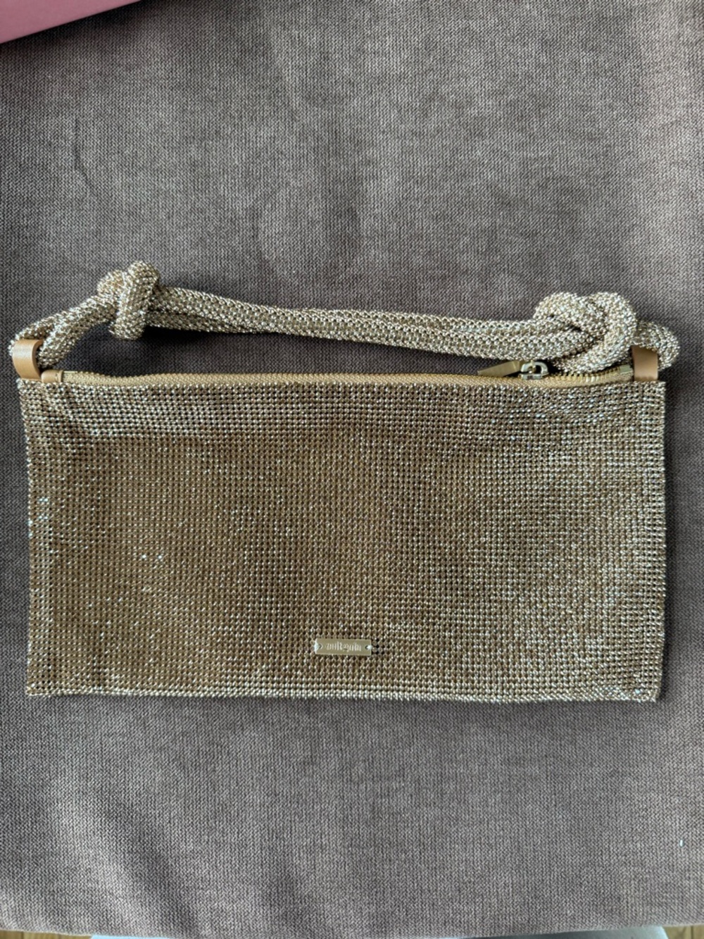 cult gaia Gold Mesh Knotted Strap Clutch